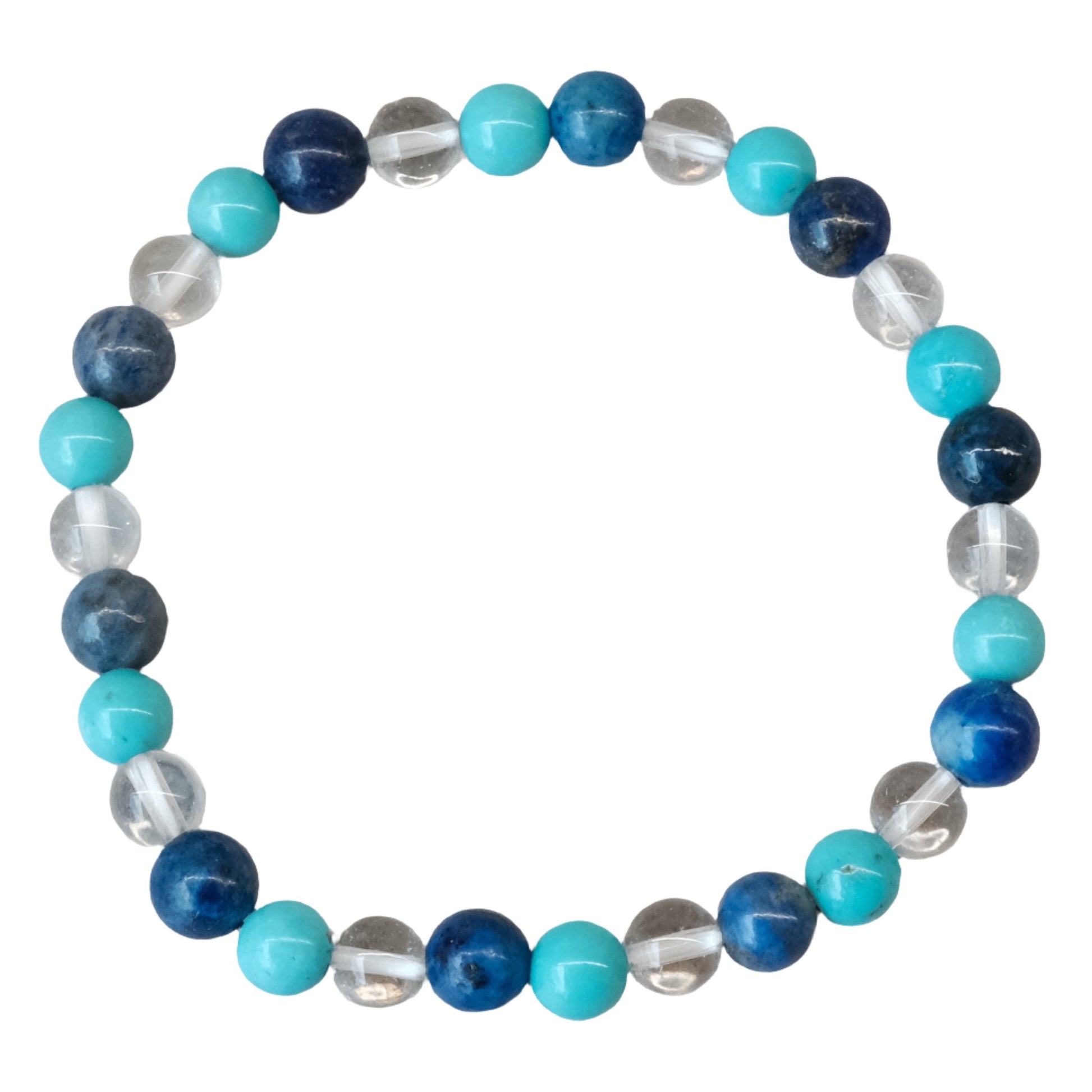 Turquoise and lapis lazuli clear bracelet with 6mm beads, stylish gemstone jewelry piece.