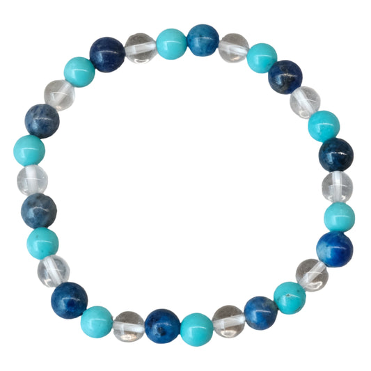 Turquoise and lapis lazuli clear bracelet with 6mm beads, stylish gemstone jewelry piece.