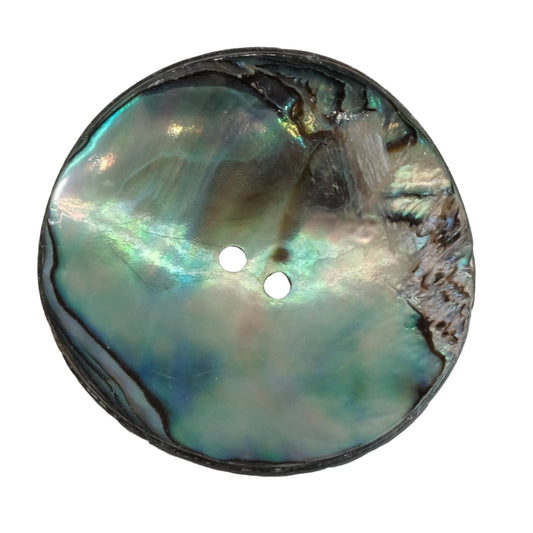 Abalone shell button with iridescent colors promoting peace, love, and resilience, ideal for enhancing intuition and health.