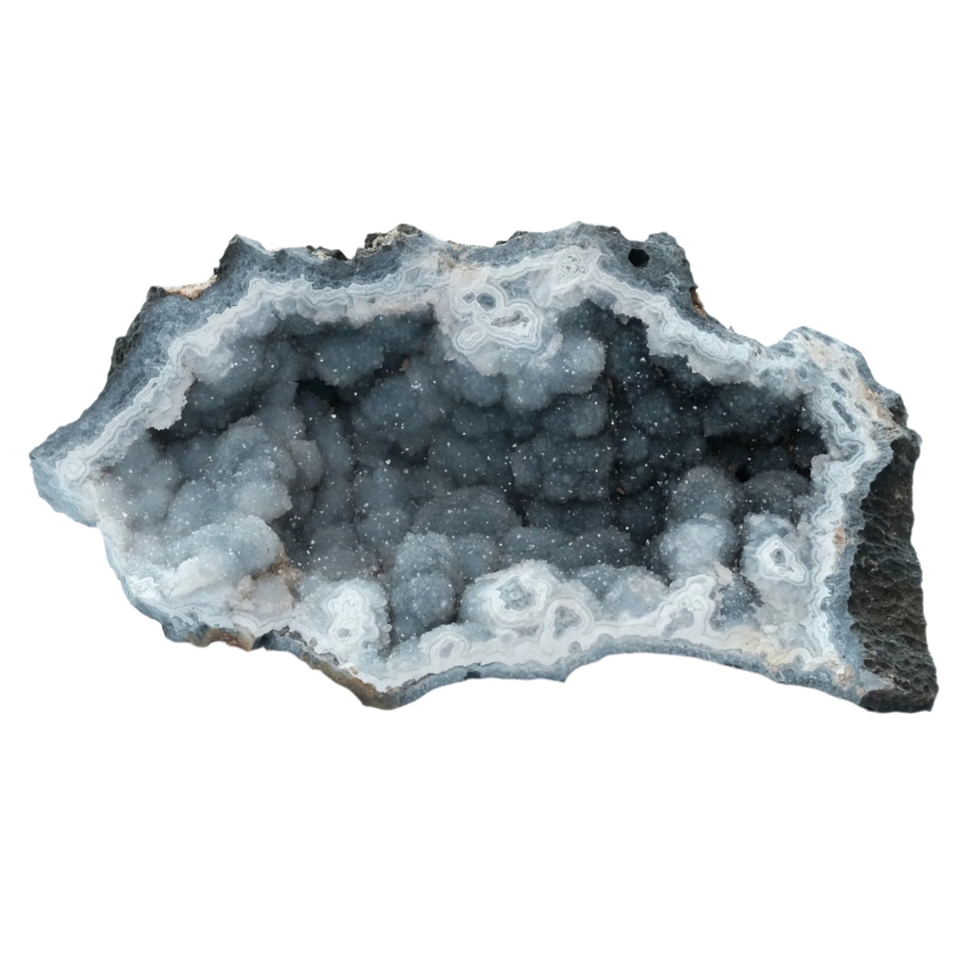 Agate Geode 463g stone enhances balance and harmony, purifies aura, and transforms negativity into positive energy.