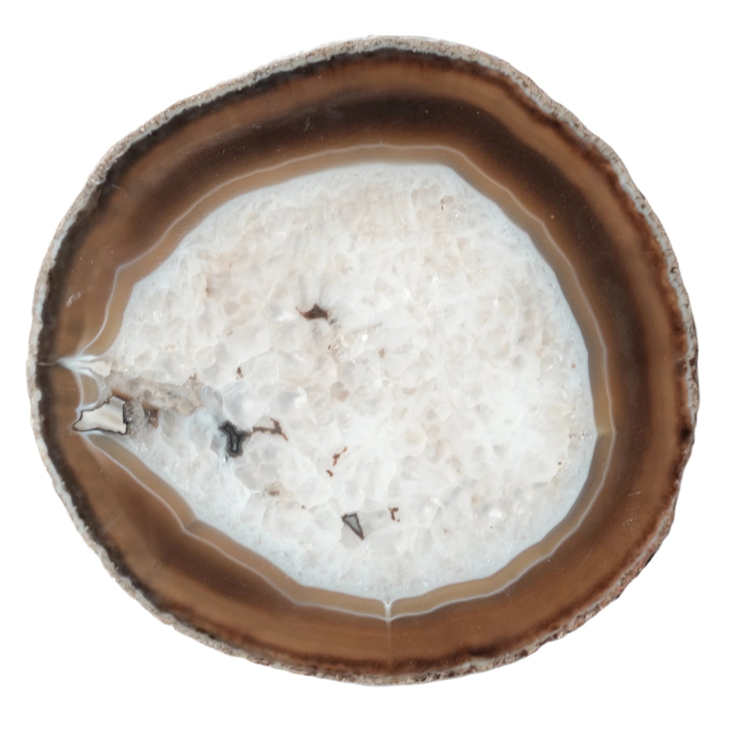 Agate natural slice, 5-6 inches, promotes harmony and balance, cleanses negative energies, aids healing of body, mind, spirit.