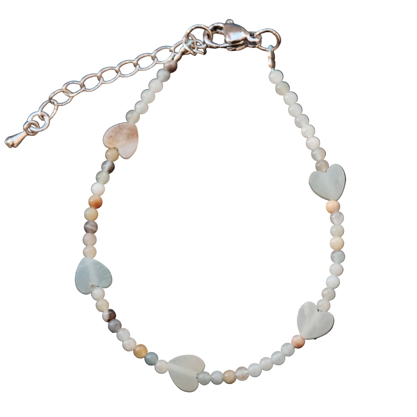 Amazonite  Childrens Adjustable Bracelet with Heart Charm - Calm, Clarity & Speaking Your Truth