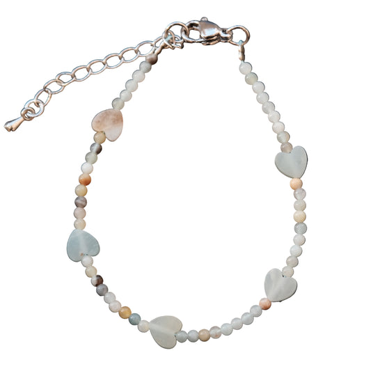 Amazonite  Childrens Adjustable Bracelet with Heart Charm - Calm, Clarity & Speaking Your Truth