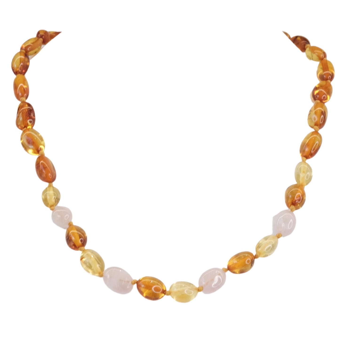 Amber Necklace with Rose Quartz Children's Size