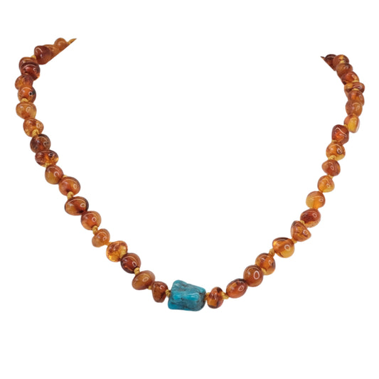 Amber Necklace with Turquoise Children's Size 