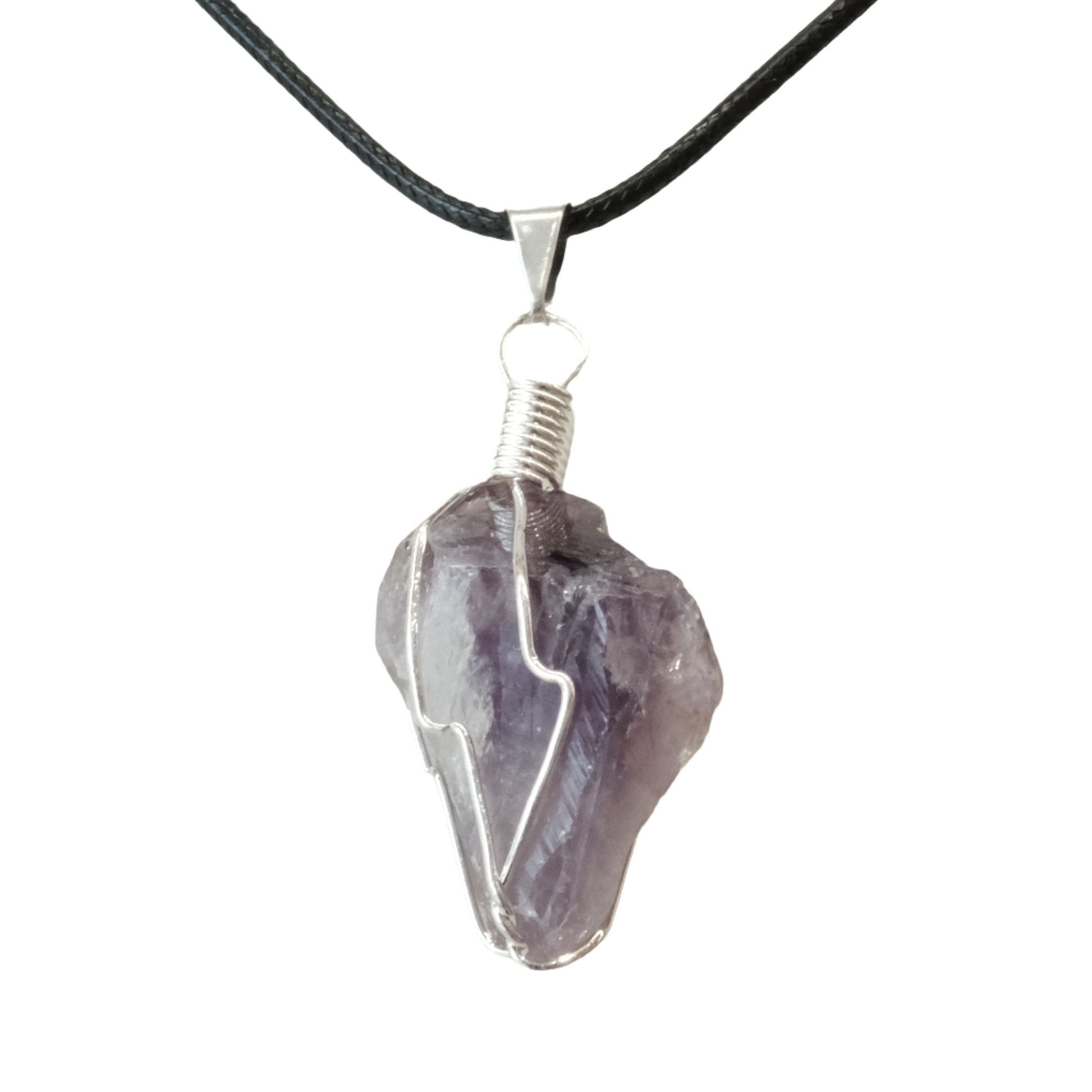 Amethyst cage point pendant necklace, stress-relief crystal jewelry, enhances spirituality and balance, boosts immune system.