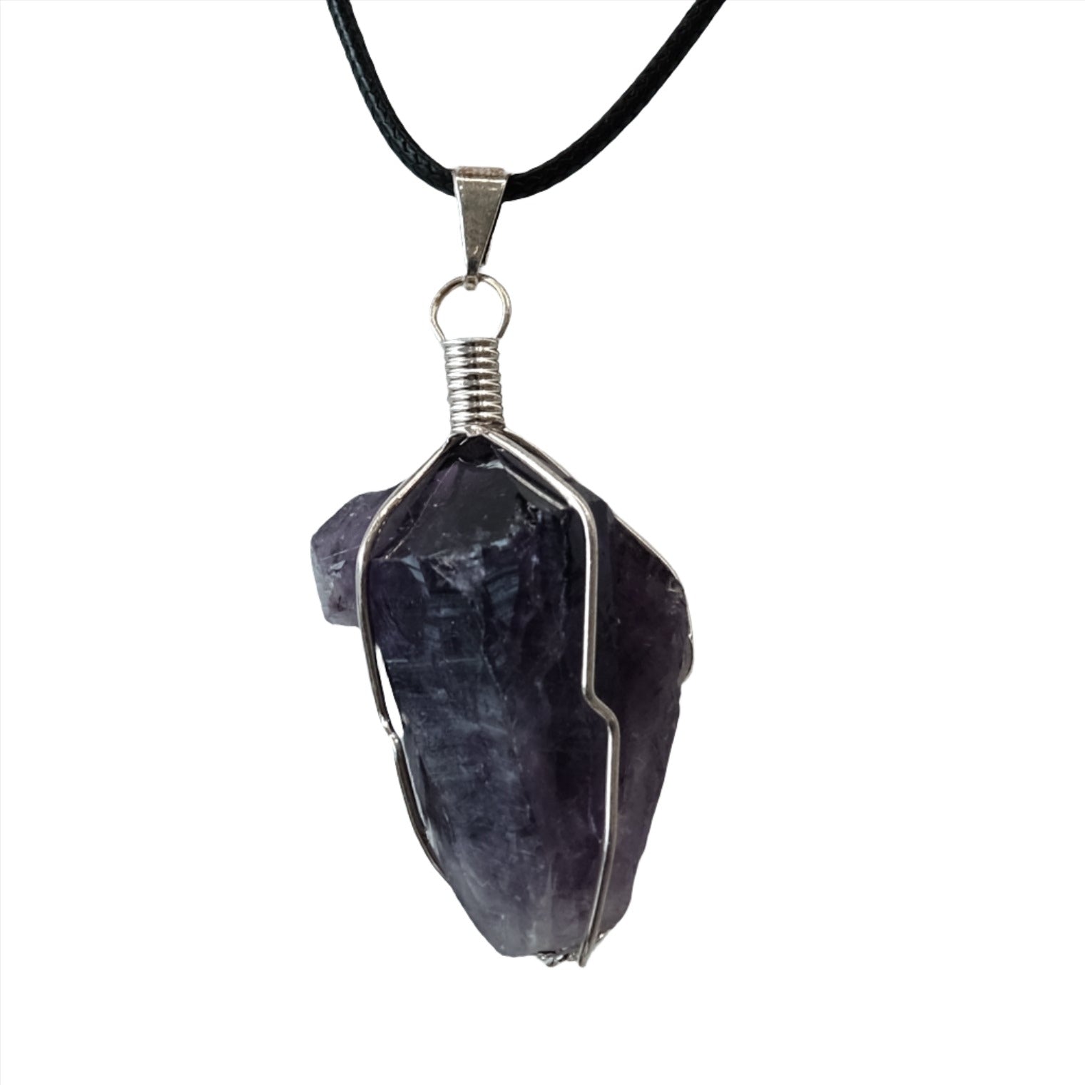 Amethyst cage point pendant necklace for stress relief and enhanced spirituality.