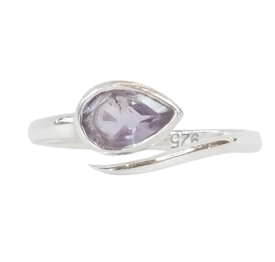 Amethyst pear shape sterling silver ring, adjustable, a natural tranquilizer for stress relief, clarity, and enhanced spirituality.