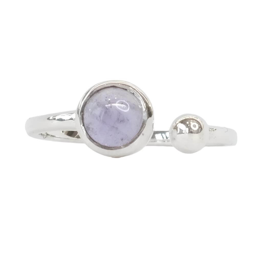 Amethyst adjustable round sterling silver ring for stress relief and mood stabilization