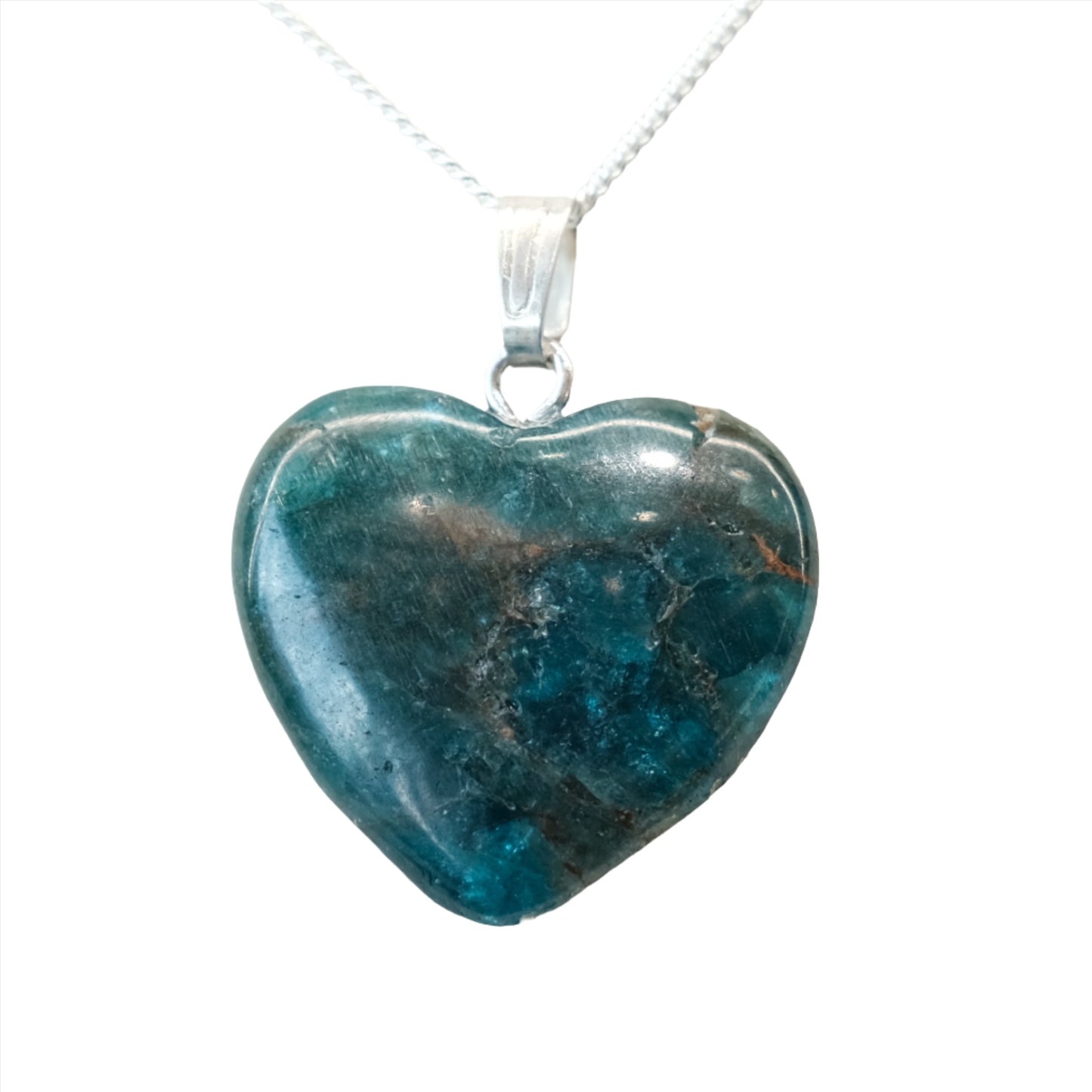 Apatite heart pendant necklace for meditation and motivation enhancement. Great for hyperactivity relief and calcium absorption support.