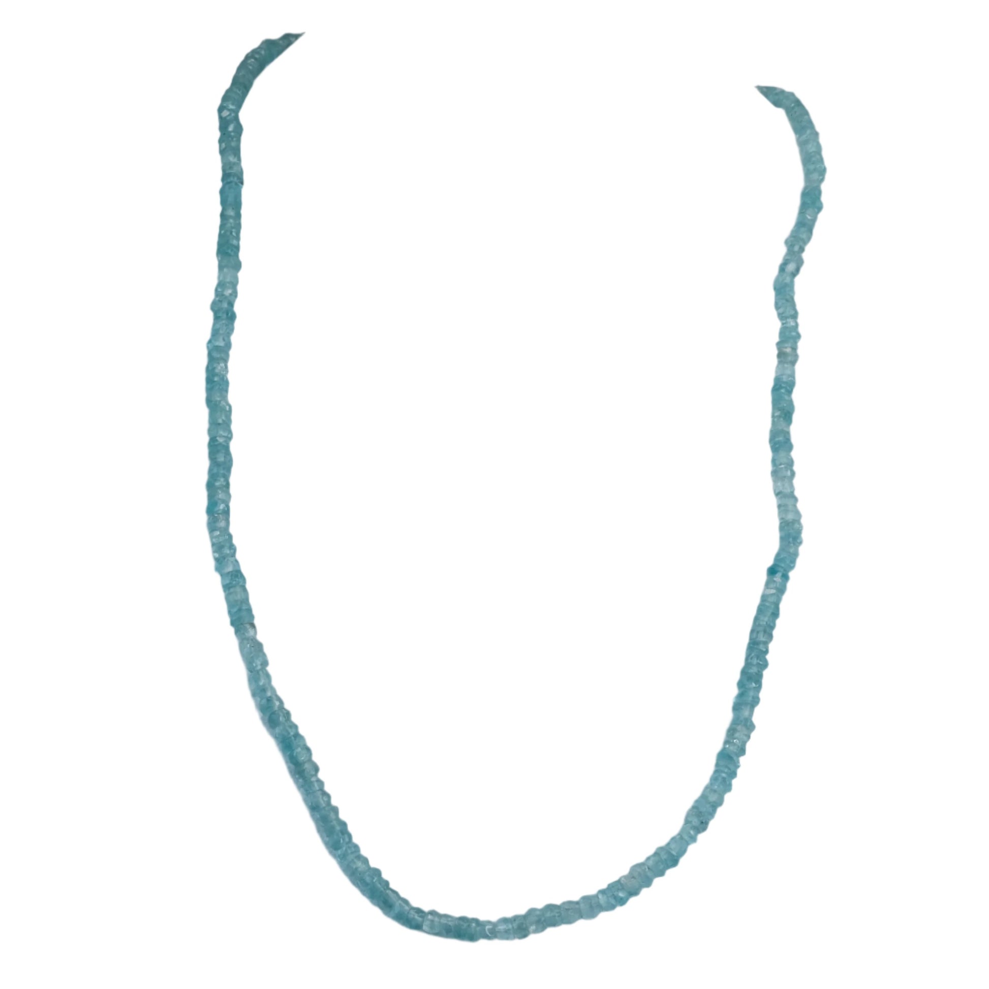 Apatite faceted bead necklace for meditation, self-expression, and motivation; aids calcium absorption and supports joint health.