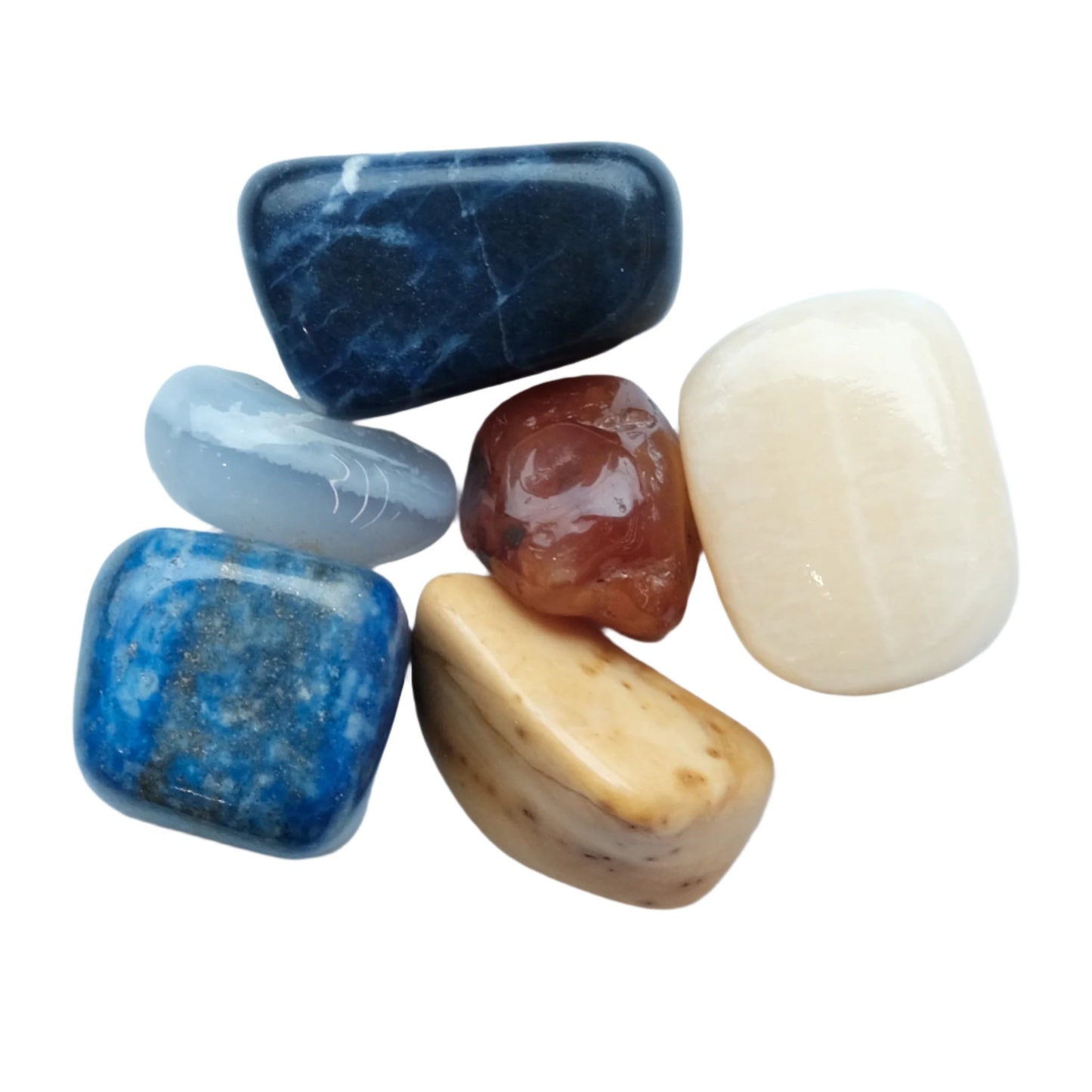 Assorted healing gemstones for thyroid balance and hormone regulation