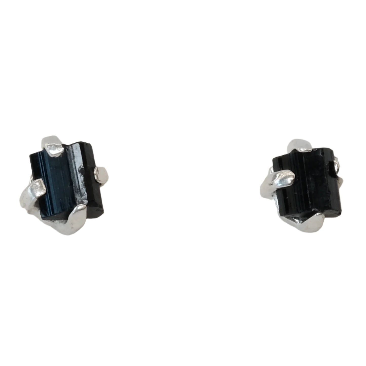 Black Tourmaline earrings for protection and energy cleansing, featuring raw stone set in sleek metal studs.