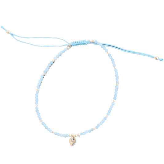 Blue Lace Agate Faceted Beads with Heart Charm Drawstring Adjustable Bracelet - Calm Communication & Emotional Flow