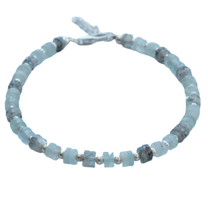 Aquamarine Sterling Silver Bracelet with healing beads and light blue hue for soothing mind and spirit