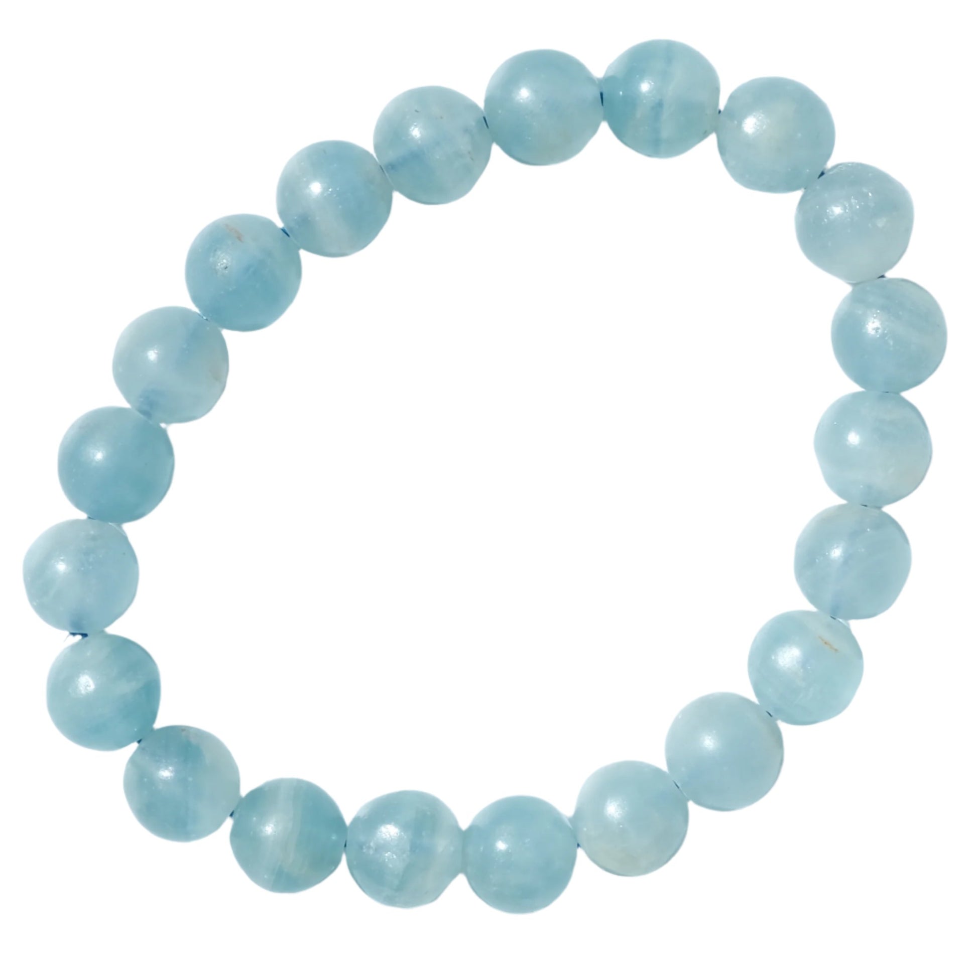 Blue Calcite Bracelet 9MM with healing energy stones for clear communication and relaxation.