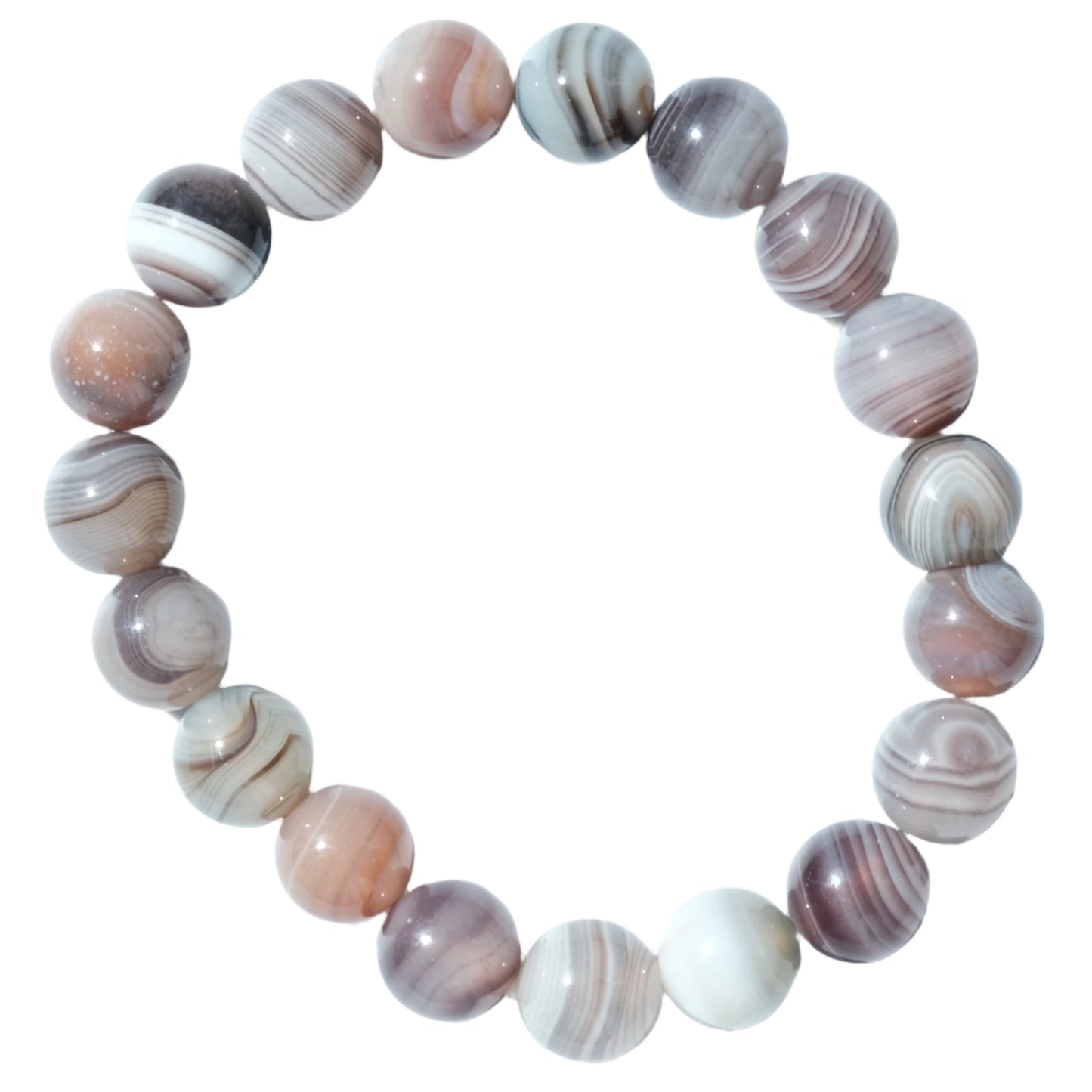 Botswana Agate Bracelet 10MM featuring natural healing stone beads with gentle, powerful energy for wellbeing enhancement.