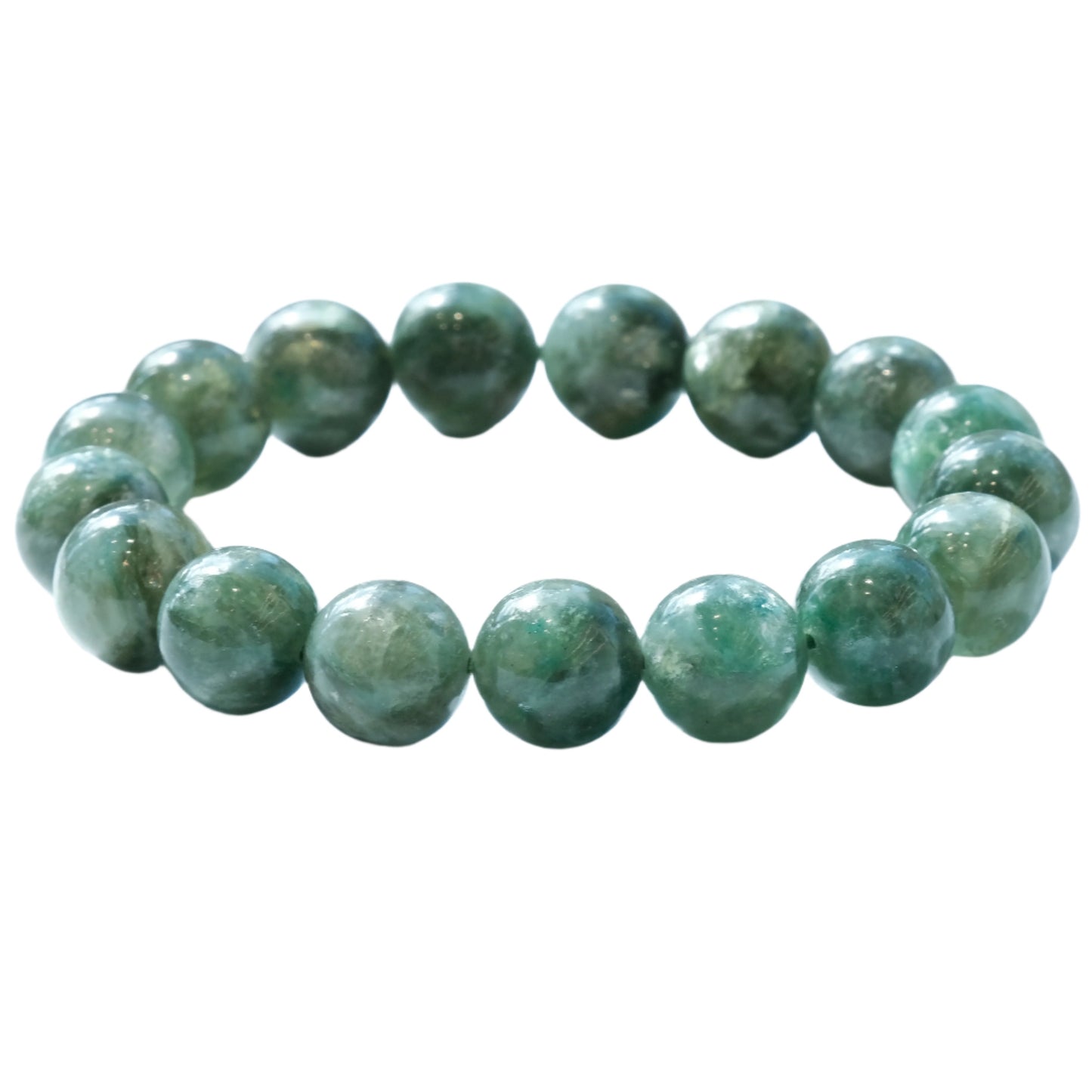 Green Moss Agate Bracelet with 9MM beads promoting balance and harmony, crafted for well-being and tranquility.