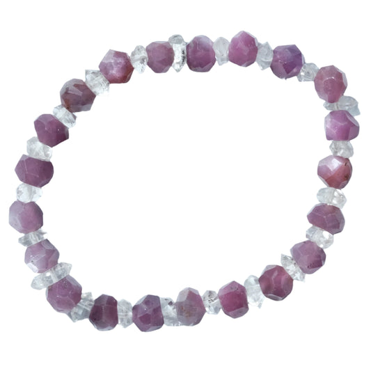 Ruby Herkimer bracelet featuring vibrant ruby gemstones and clear Herkimer diamonds, symbolizing vitality and confidence.