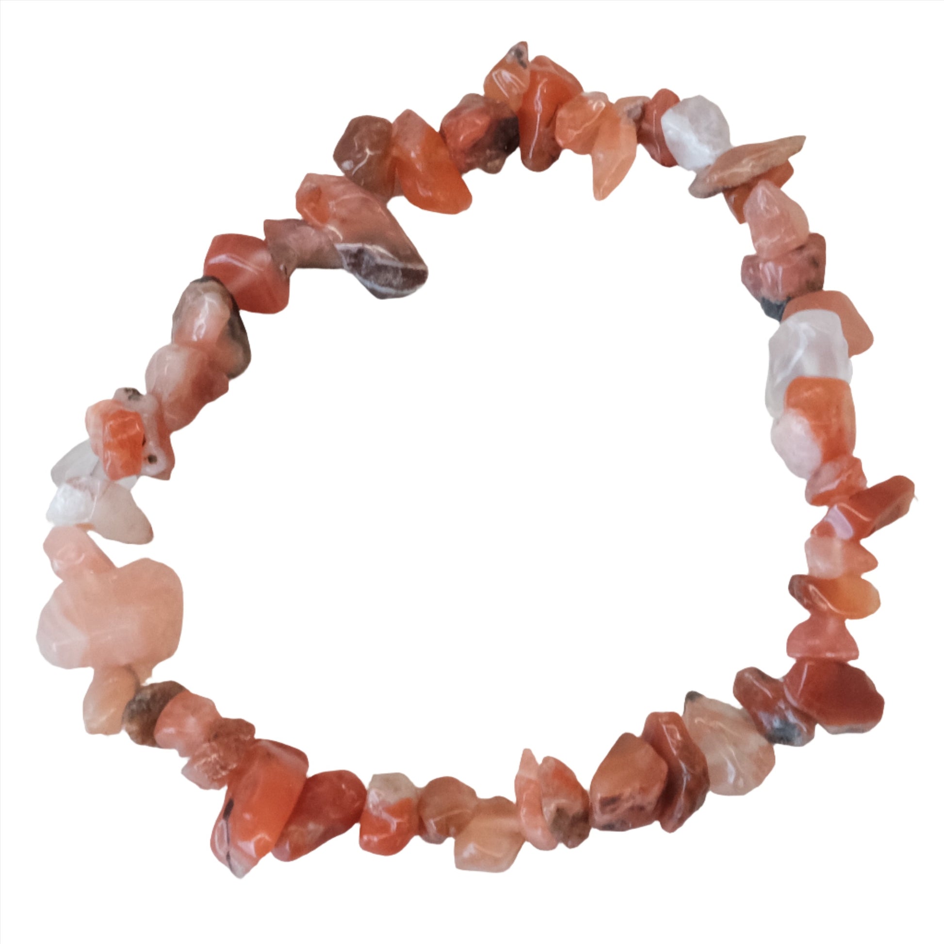 Carnelian chip bracelet for vitality and empowerment with genuine beads for motivation and creativity boost.