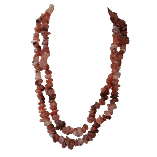 Carnelian chip necklace with vibrant stones, boosts vitality and creativity, promotes positivity, enhances fertility and healing.