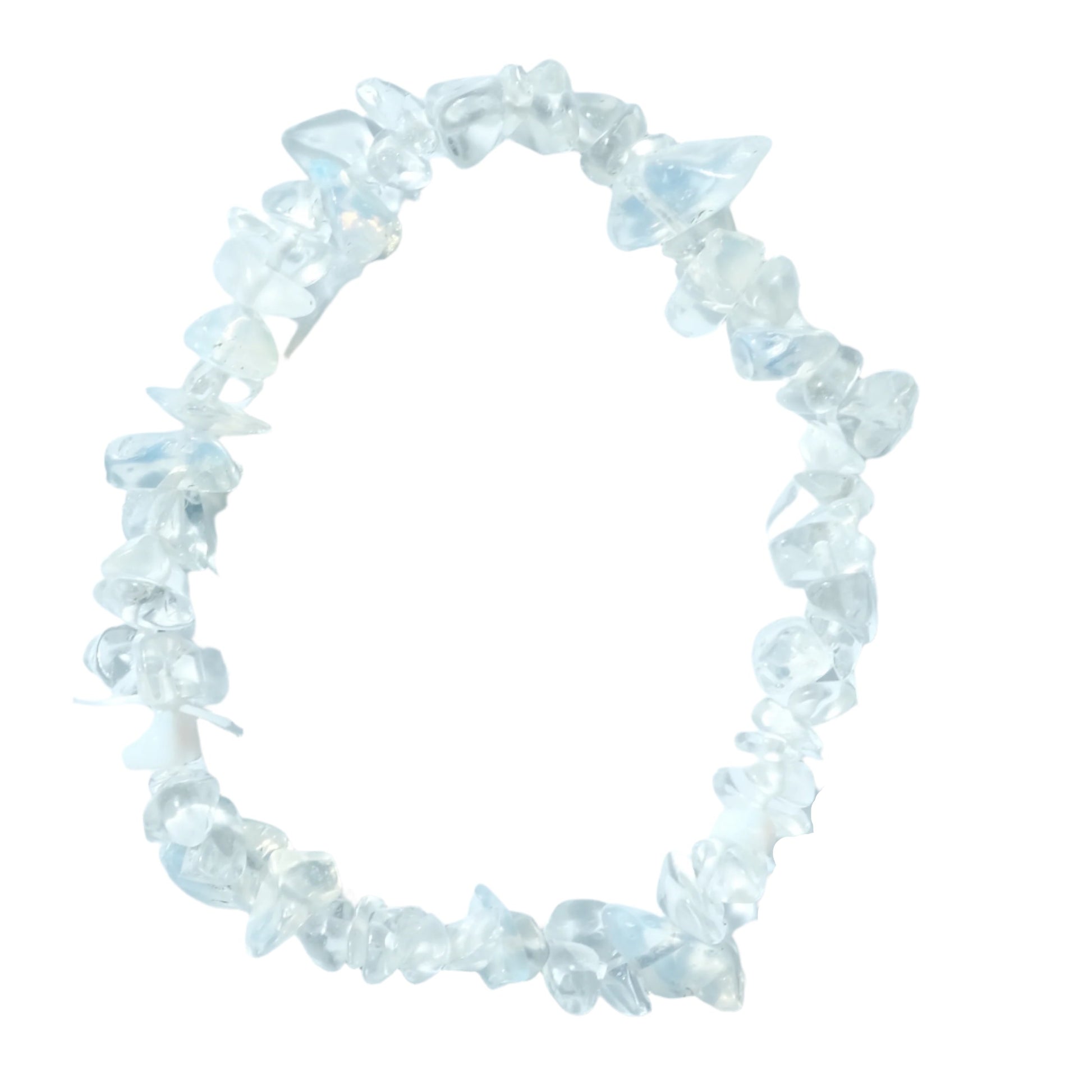 Opalite chip bracelet for meditation, enhances communication, clears energy blockages, and supports emotional transitions.