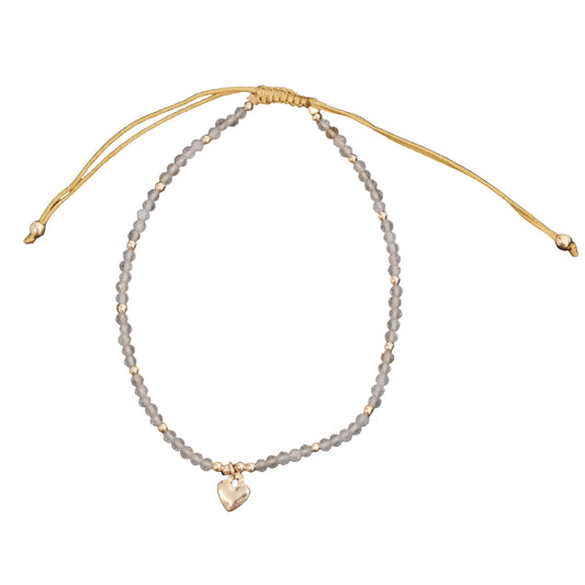 Citrine Faceted Beads with Heart Charm Drawstring Adjustable Bracelet - Success, Joy & Mental Clarity