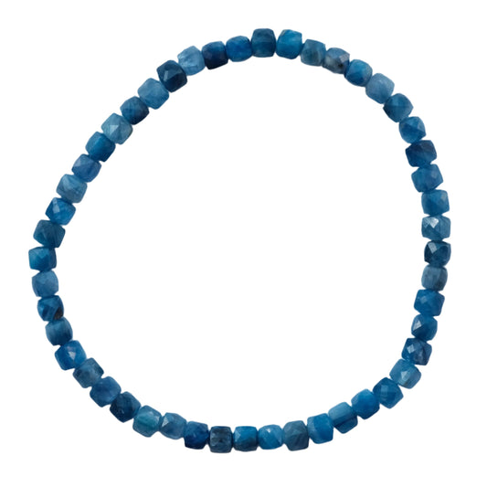 Blue Kyanite cube bracelet with polished gemstones, showcasing a vivid color and elegant design.