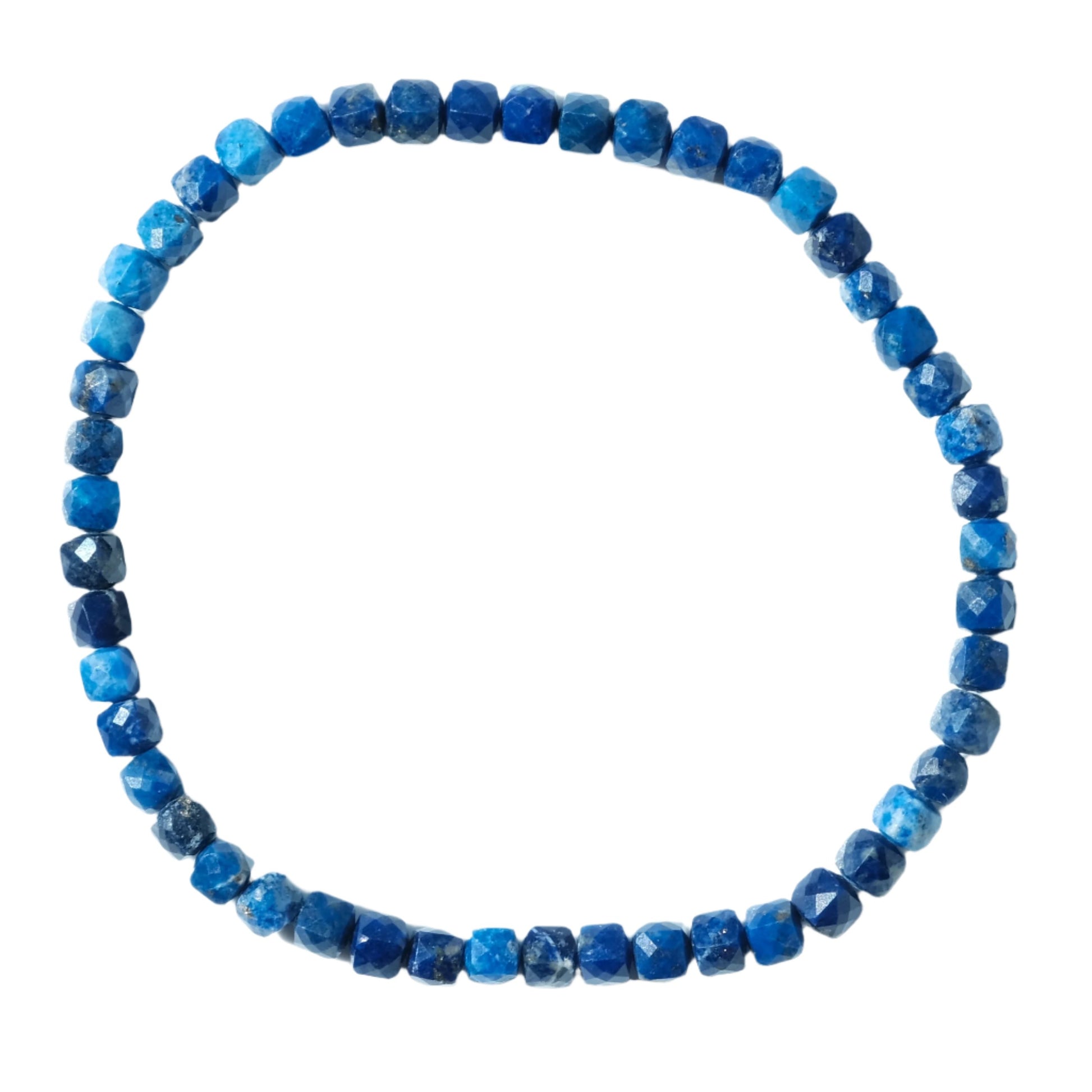 Lapis Lazuli Cube Bracelet featuring vibrant blue stones, offering inner peace, protection, and creative enhancement.