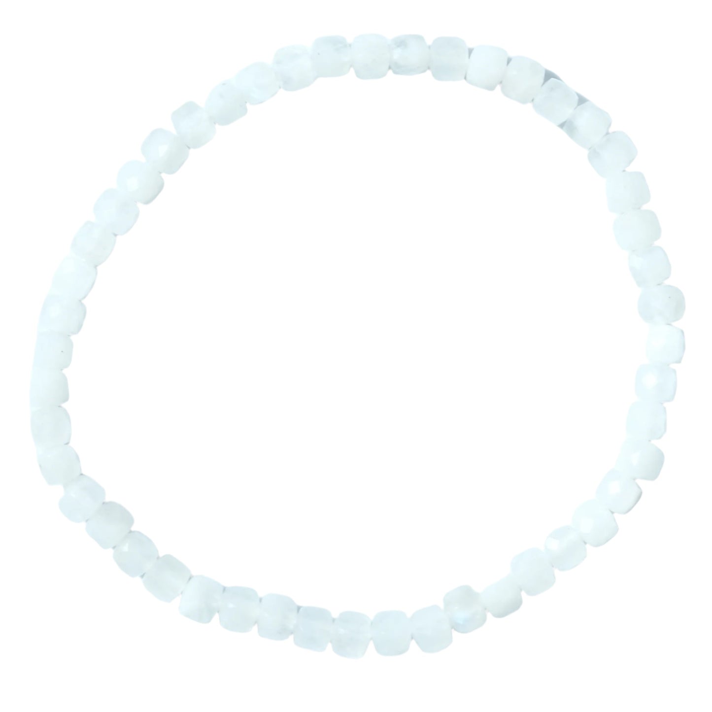 Moonstone cube bracelet promoting serenity, inner strength, and creativity with delicate white beads.