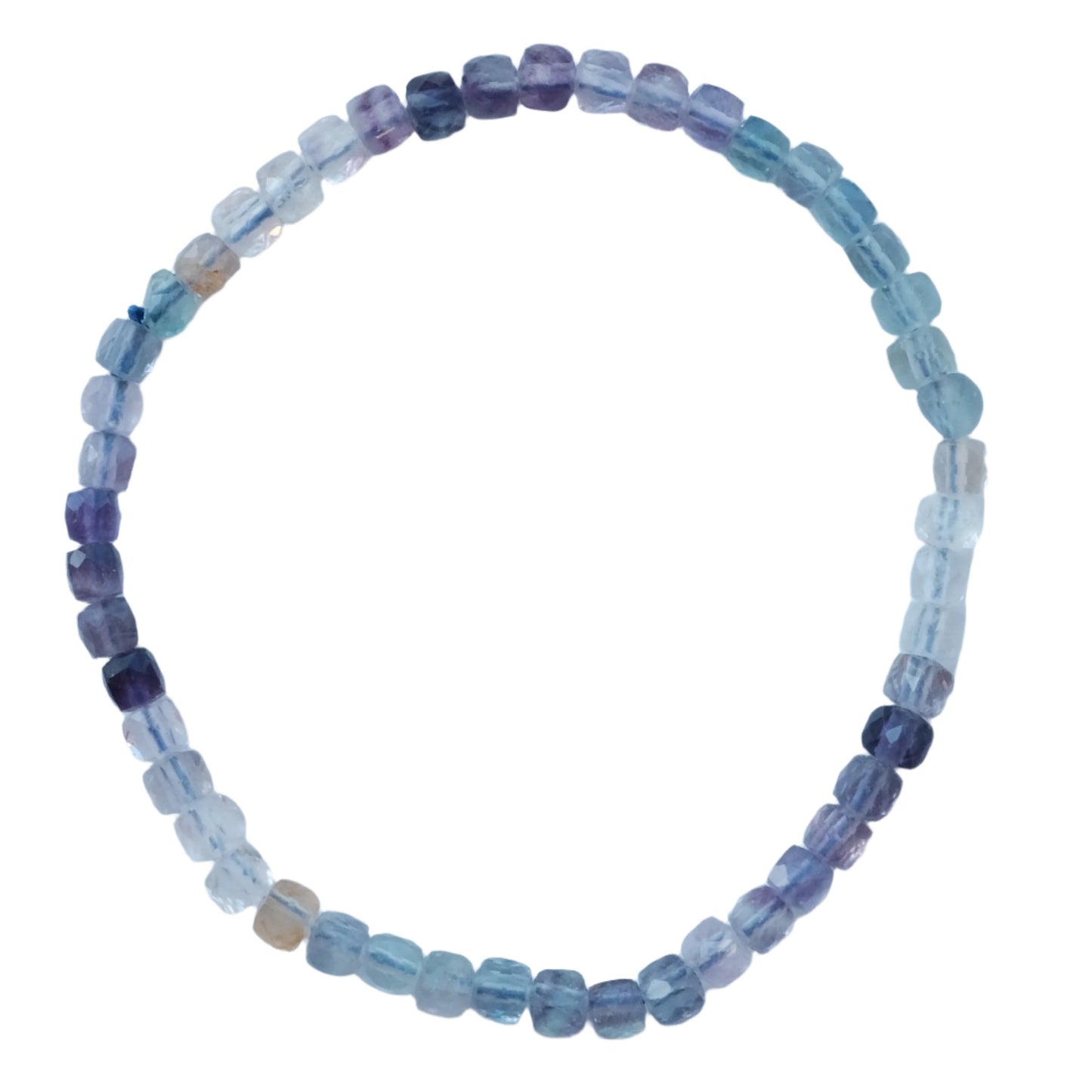 Fluorite cube bracelet in varying blue shades, known for protection, stability, and intuitive grounding benefits.