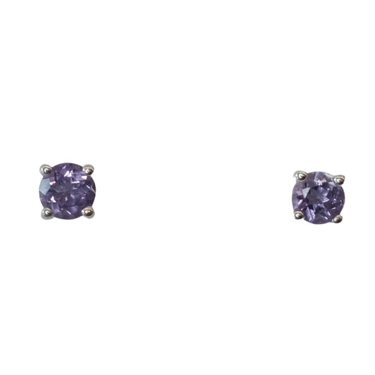 Amethyst round sterling silver earrings offering stress relief and mood stability.