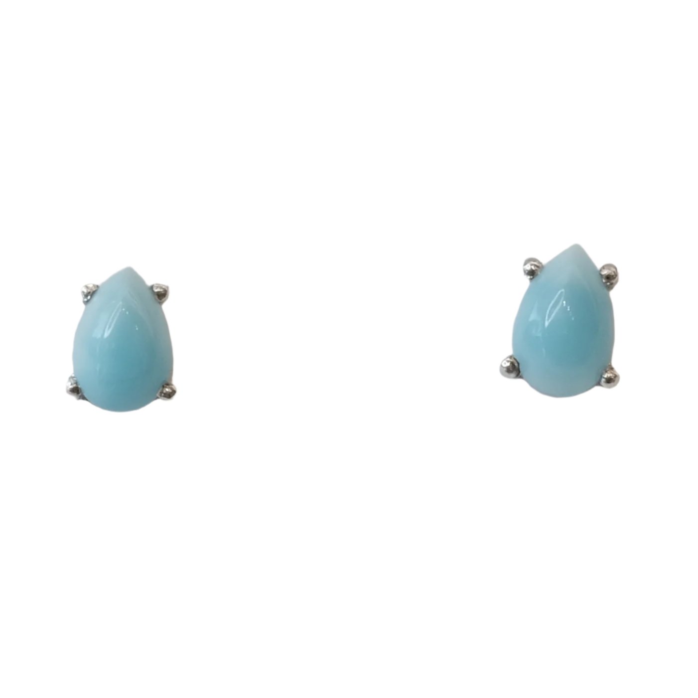 Larimar sterling silver earrings with tear-drop gemstones for energy balance and throat healing properties.