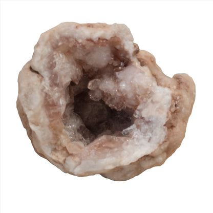 Pink amethyst mini geode displaying its crystal interior, offering calming energy and spiritually-aligned healing properties.