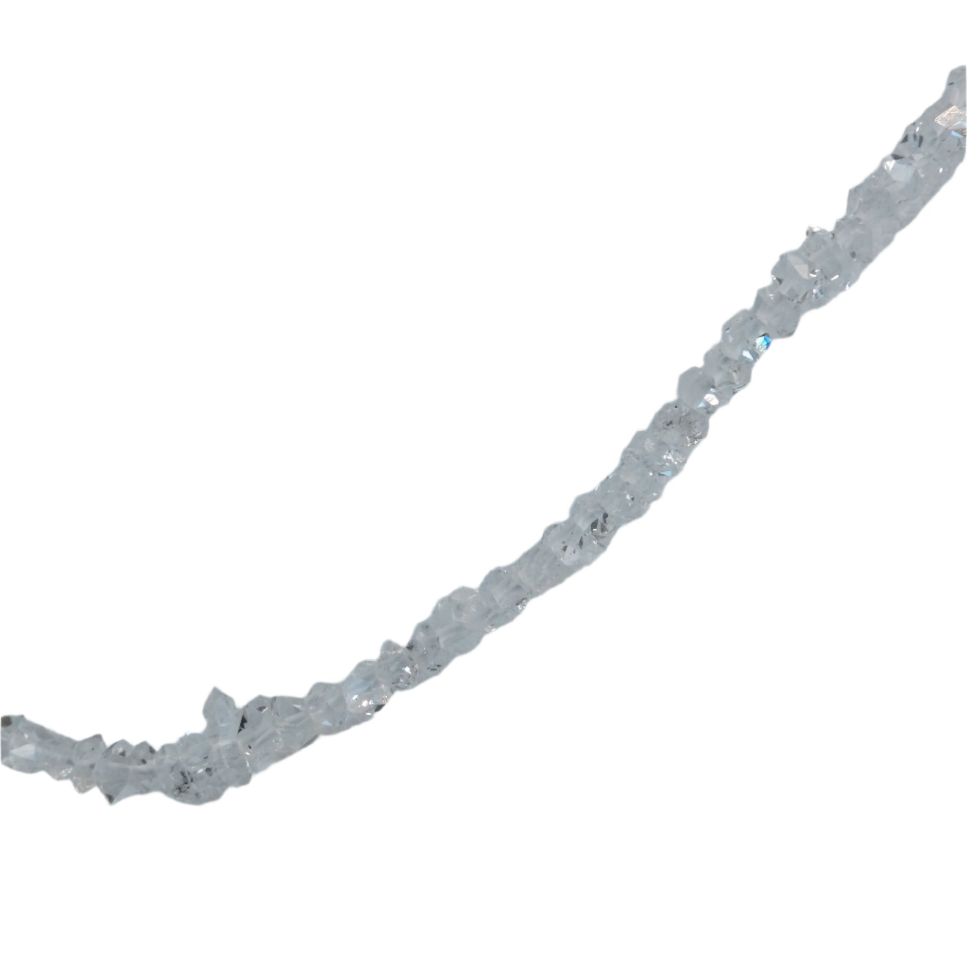 Herkimer diamond bead necklace with sparkling clear crystals on a white background.