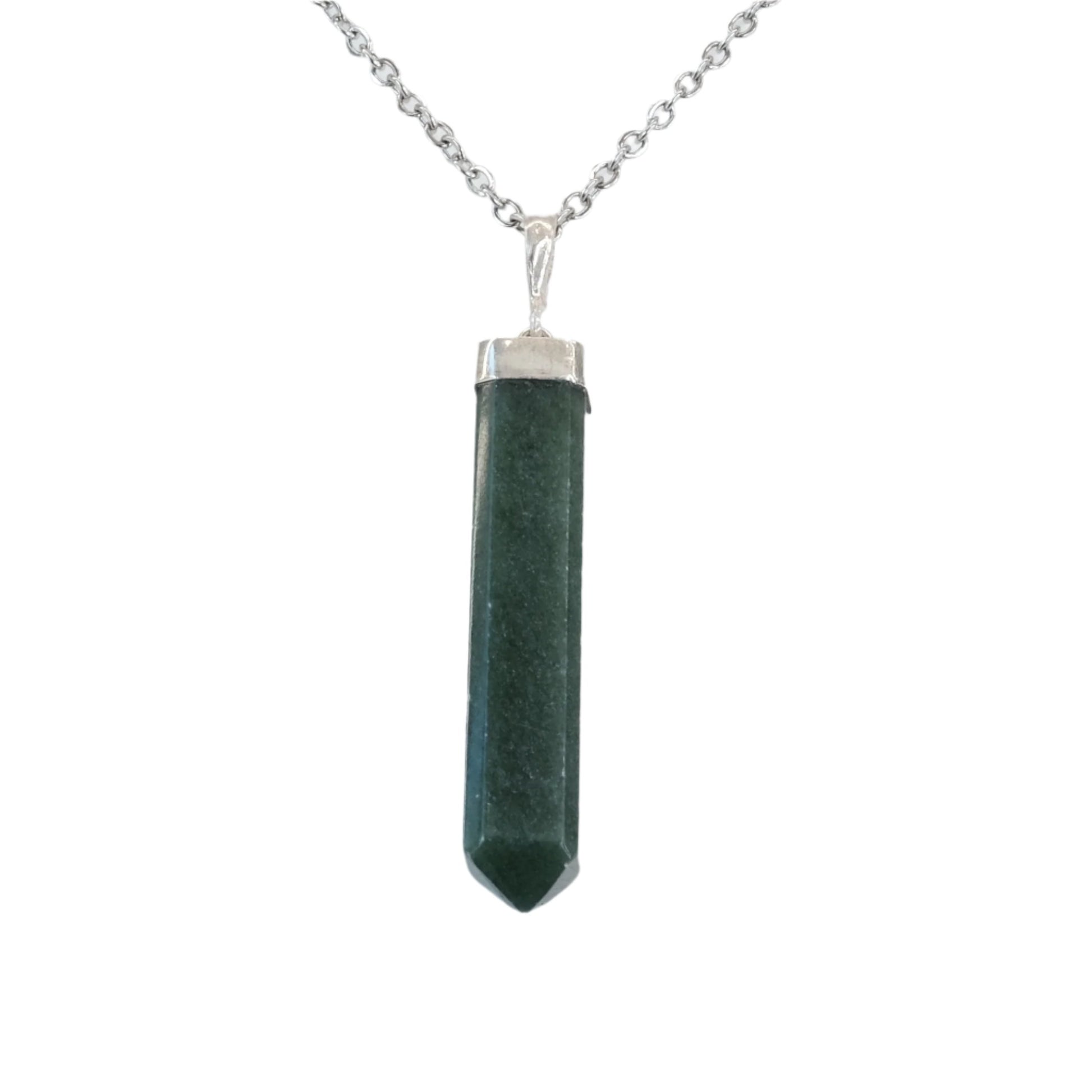 Jade Silver Point Pendant Necklace for spirituality and well-being, featuring a calming, purifying jade stone on a silver chain.