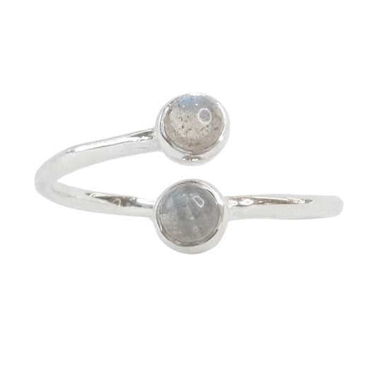 Labradorite Double Round Adjustable Sterling Silver Ring