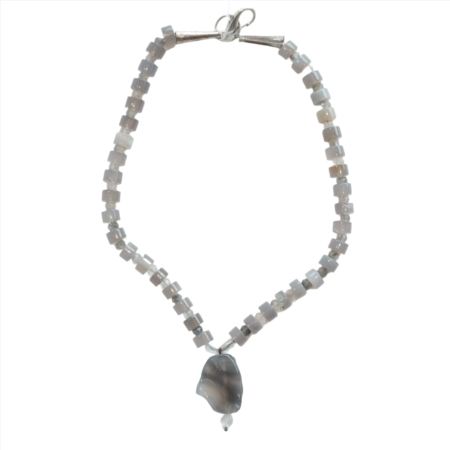 Agate Necklace with Smokey Quartz Drop