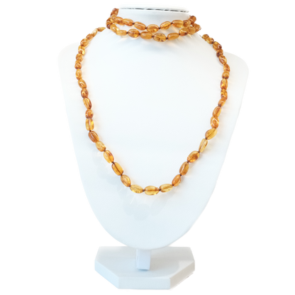 Amber Cognac Beads Long Necklace Adult Size