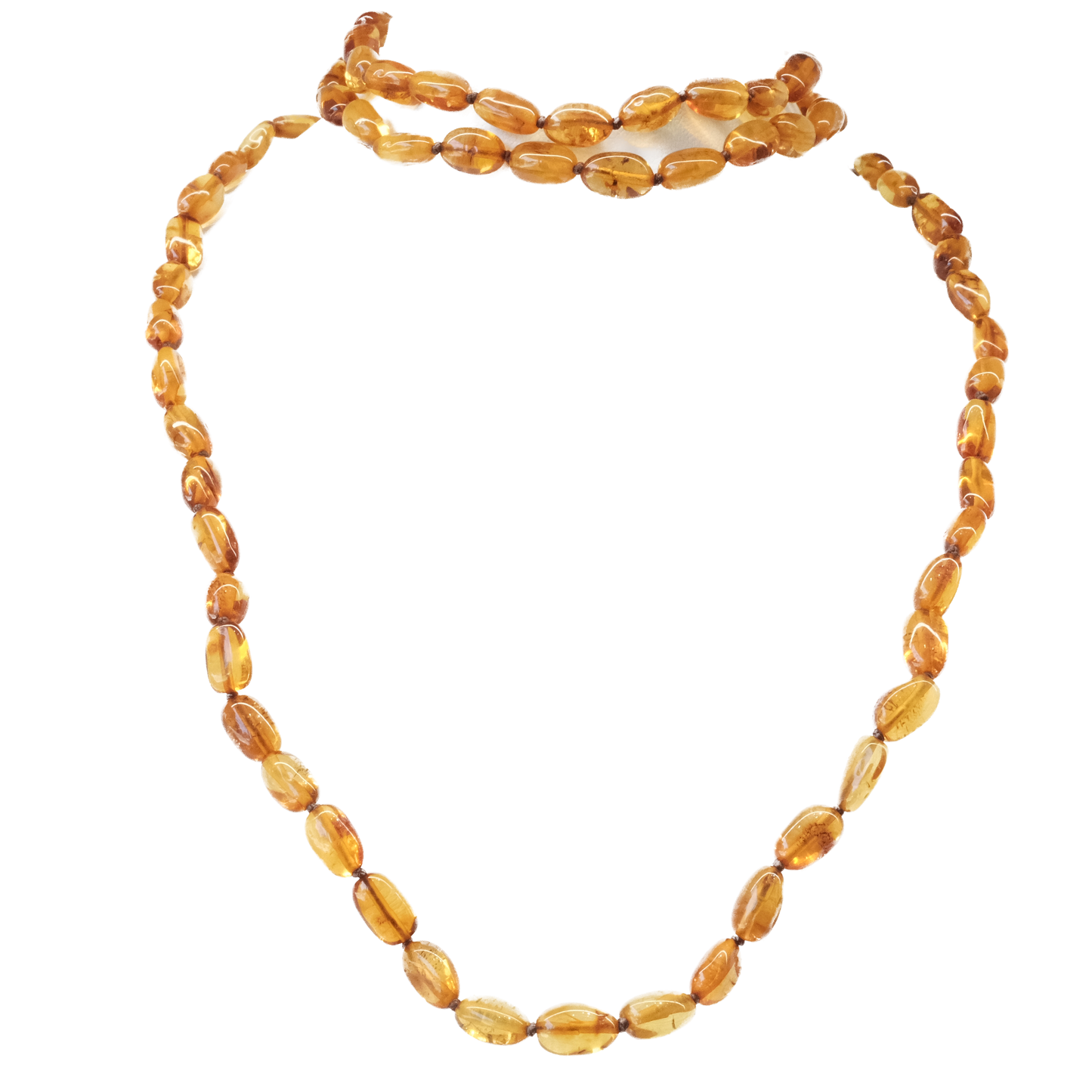 Amber Cognac Beads Long Necklace Adult Size