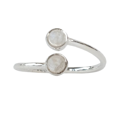 Moonstone Double Round Adjustable Sterling Silver Ring 