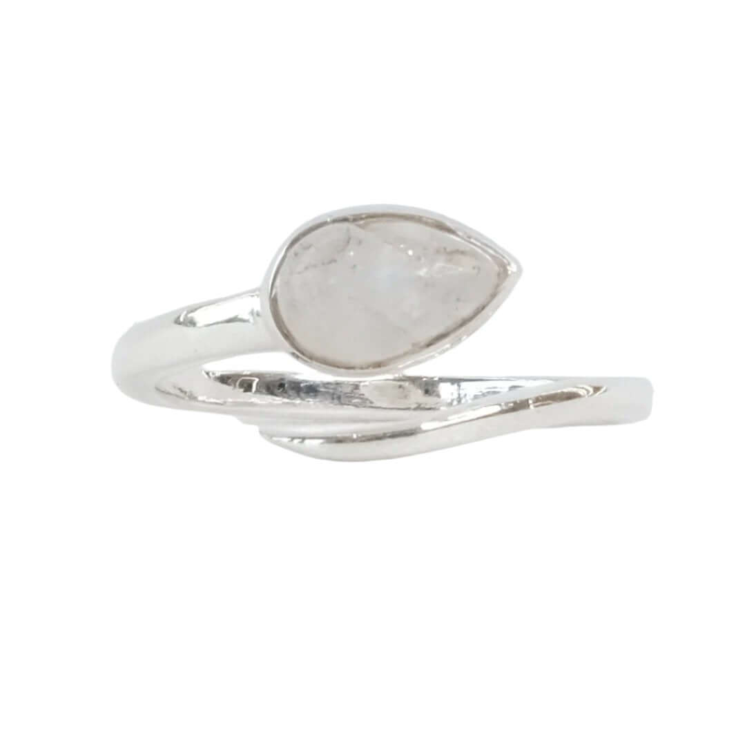 Moonstone pear shape sterling silver ring symbolizing new beginnings and inner strength.