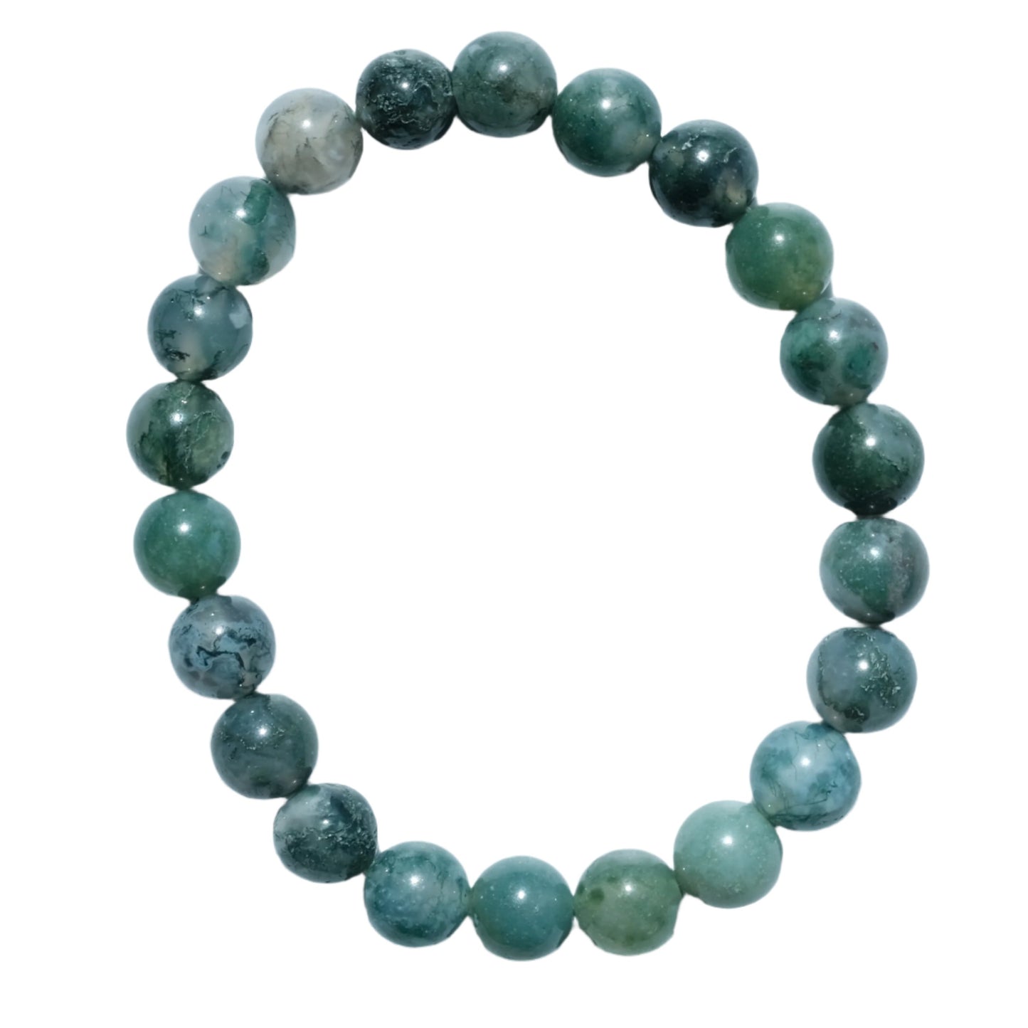 Green Moss Agate Bracelet 8MM for balance and harmony, featuring natural healing properties and stunning green hues.