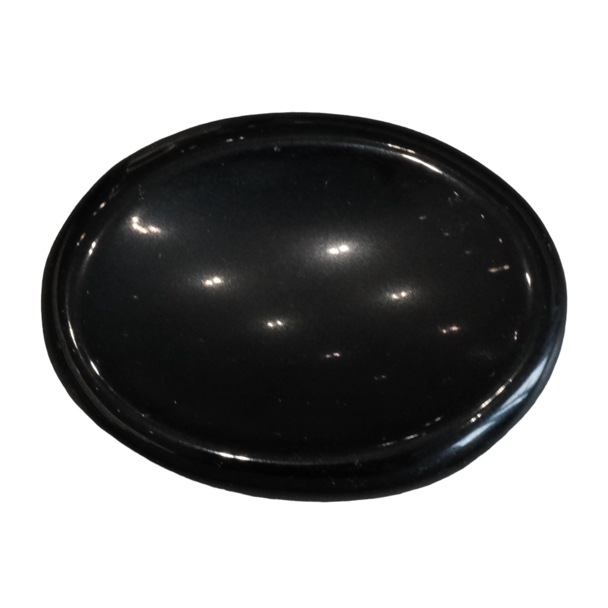 Black obsidian worry stone for mental clarity and stress relief, known for protection against negativity.