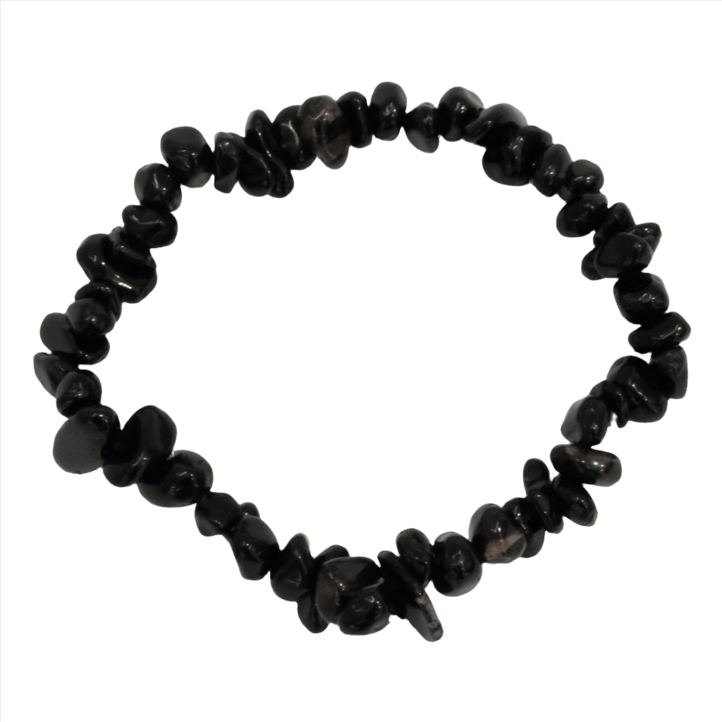 Black obsidian chip bracelet featuring natural polished stones, perfect for stylish accessories and crystal healing.