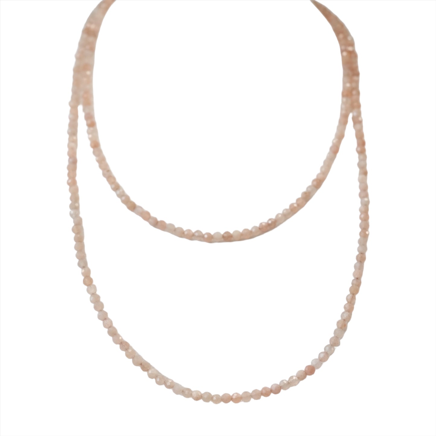 Peach Moonstone Faceted 31" Necklace Multi Wrap Bracelet 3MM