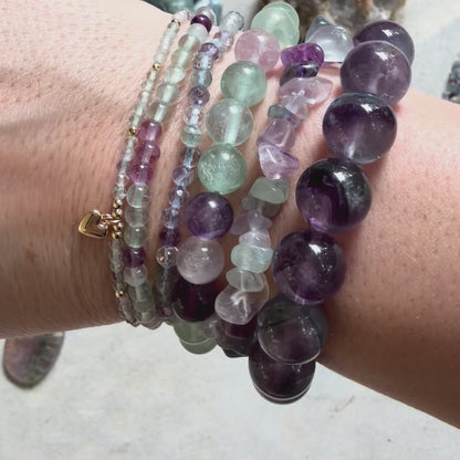 Fluorite Faceted Beads with Heart Charm Drawstring Adjustable Bracelet - Clarity, Balance & Spiritual Insight