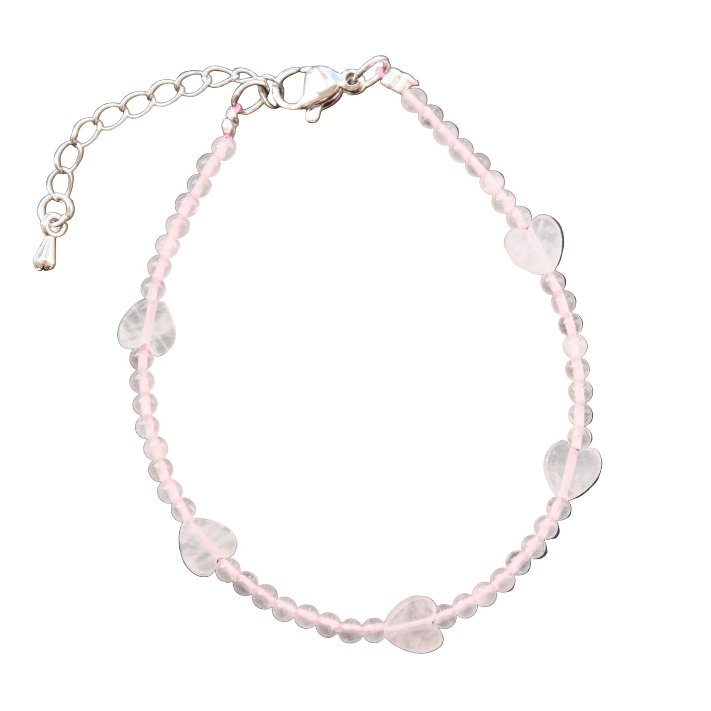 Rose Quartz Childrens Adjustable Bracelet with Heart Charm - Love, Healing & Inner Peace