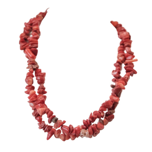 Red Coral Chip Necklace 34" - Serenity, Vitality and Protection