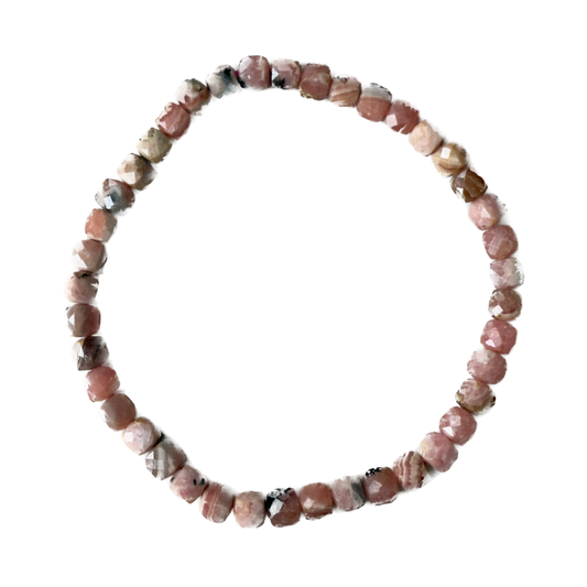 Rhodochrosite Faceted Cube Bracelet - Deep Heart Healing & Emotional Breath